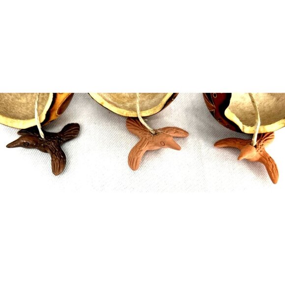 Gourd Bell Christmas Ornaments Terra Cotta Birds 3.25" Lot of 3 Natural Decor - Picture 7 of 7